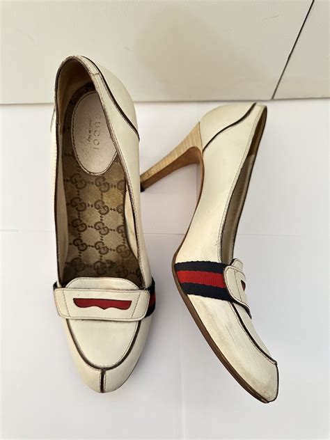 gucci vintage white heels|gucci high heels beige.